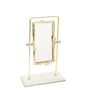 Rectangular Table Mirror Gold Leaf Border White Marble Base