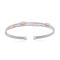 Sterling Silver Wire Designer Bangle, Set with CZ, Bonded with 14K Rose Gold, MADE IN ITALY