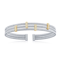 Sterling Silver CZ Bars Triple Wire Bangle, Bonded with 14K Gold Plating