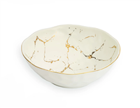 White Porcelain Bowl with Gold Design - 8.75"D x 3"H