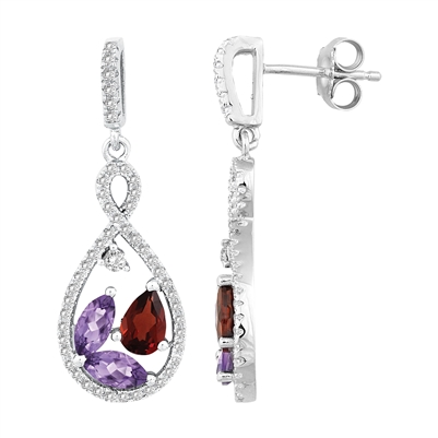 Bellissima Sterling Silver Pear Amethyst and Garnet Earrings