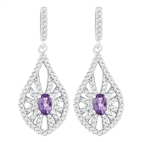 Bellissima Sterling Silver Oval Amethyst Earrings