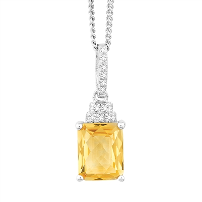 Bellissima Sterling Silver Octagon Citrine Necklace