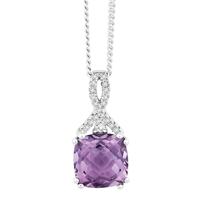 Bellissima Sterling Silver Cushion Amethyst Necklace