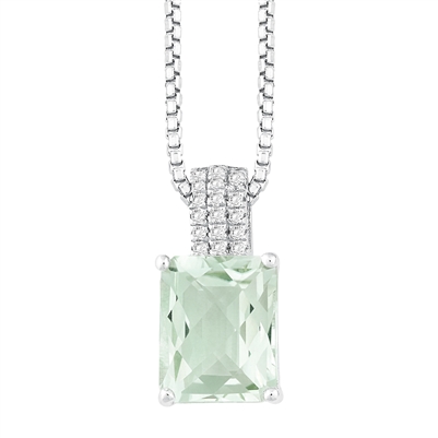 Bellissima Sterling Silver Octagon Green Amethyst Necklace