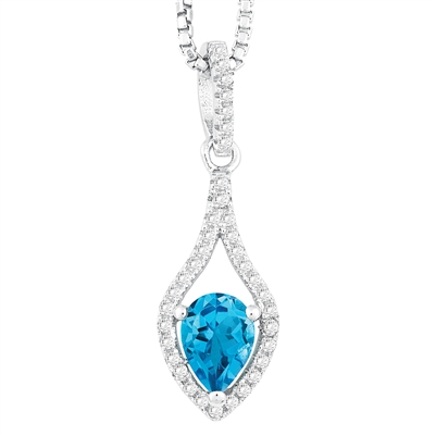 Bellissima Sterling Silver Pear Swiss Blue Topaz Necklace