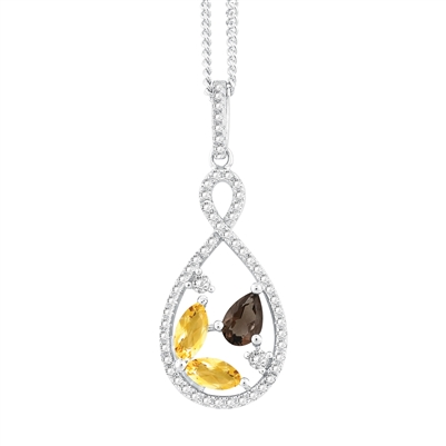 Bellissima Sterling Silver Marquise Citrine and Pear Smoky Quartz Necklace