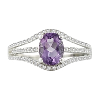 Bellissima Sterling Silver Oval Amethyst Ring