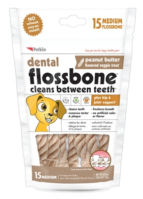 Dental Flossbone - Peanut Butter Flavored Veggie Treat - 15ct - Medium