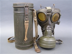 Original German WWII M38 Gasmask Container With Mask & Straps Set