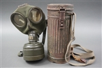 Original German WWII Normandy Tri Color Camouflaged M38 Gasmask Canister Dated 1943 With Gasmask