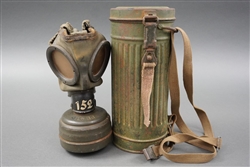 Original German WWII Two Tone Color Camouflaged M38 Gasmask Canister Dated 1943 With Gasmask