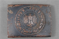 Original German WWII Heer Steel Belt Buckle With Leather Tab By Berg & Nolte