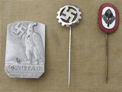Original German Pre WWII RAD & DAF Stickpin & Cool Stuttgart 4.6.1937 Gautag Pin Set