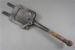 Original German WWII Flat Shovel (Spaten) With Repro German WWII Leather Flat Shovel Carrier
