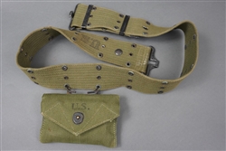 Original US WWII M1936 Web Belt With M1942 Field Dressing Pouch With Field Dressing Both Dated 1944