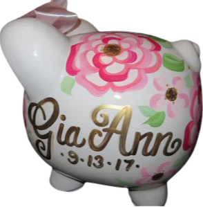 Gia Pink Floral Piggy bank