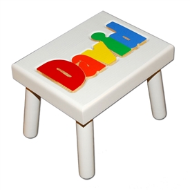 Personalized Puzzle white step stool small SOLID wood