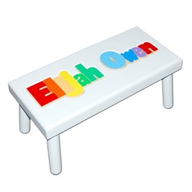Personalized Puzzle white step stool large SOLID wood