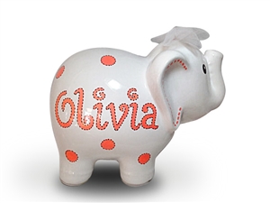 Orange Dots elephant piggy bank