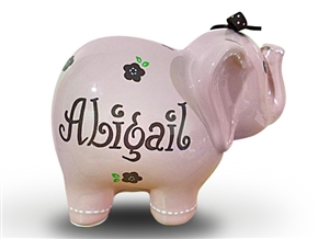 Pink brown flowers elephant piggy bank