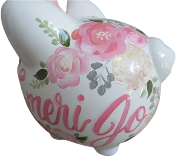 Pink and Cream Floral Piggy bank