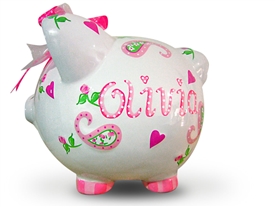 Pink Paisley piggy bank