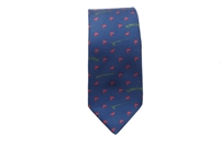 Necktie - Blue with Print Pattern of Fish, Fly Rods and Shotguns