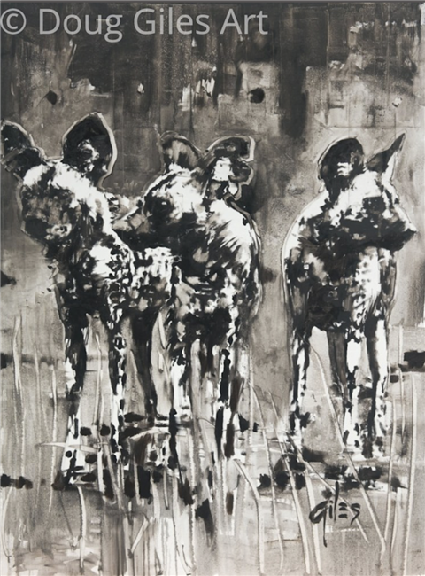 Raw Africa - Wild Dogs  -  Oil On Canvas Original by Doug Giles