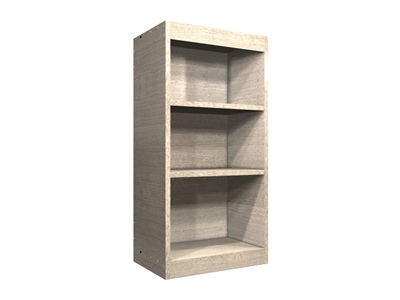 open wall cabinet with wide rails at top and bottom