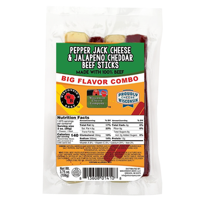 3.75 oz. Processed Pepper Jack & Jalapeno Cheddar Beef Sticks