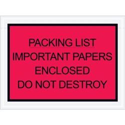 4 1/2" x 6" Red "Important Papers Enclosed" Envelopes 1000/Case