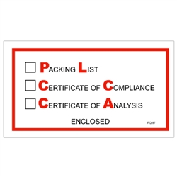 5 1/2" x 10" "Packing List/Cert of Compliance/Cert. of Analysis Enclosed" Envelopes 1000/Case
