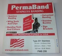 STAINLESS BANDING, TYPE 201, 3/8" X .025, BOXED, 100 FT/COIL