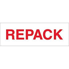 TAPE, PRINTED "REPACK", 2" X 110 YD, 36/CS, WHITE/RED