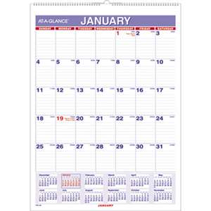 AT-A-GLANCE Monthly Wall Calendar with Ruled Daily Blocks, 8 x 11, White, 2017