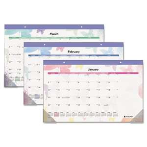 AT-A-GLANCE Watercolors Recycled Monthly Desk Pad Calendar, 17 3/4 x 10 7/8, 2017