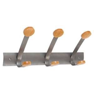 ALBA Wooden Coat Hook, Three Wood Peg Wall Rack, Brown/Silver