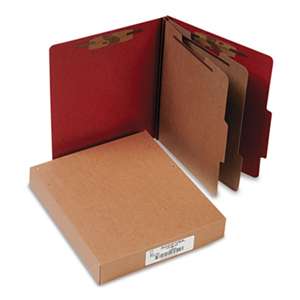 ACCO BRANDS, INC. Pressboard 25-Pt Classification Folders, Letter, 6-Section, Earth Red, 10/Box