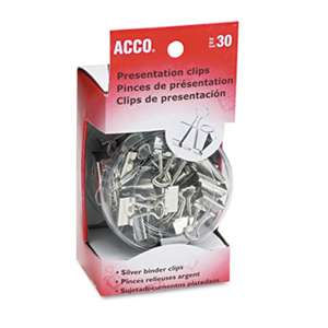 ACCO BRANDS, INC. Metal Presentation Clips, Assorted Sizes, Silver, 30/Box