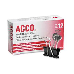 ACCO BRANDS, INC. Small Binder Clips, Steel Wire, 5/16" Cap, 3/4"w, Black/Silver, Dozen