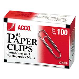 ACCO BRANDS, INC. Smooth Standard Paper Clip, #3, Silver, 100/Box, 10 Boxes/Pack