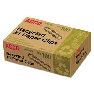 ACCO BRANDS, INC. Recycled Paper Clips, Smooth, #1, 100/Box, 10 Boxes/Pack