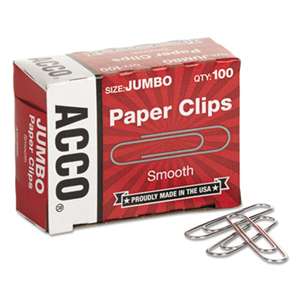 ACCO BRANDS, INC. Smooth Standard Paper Clip, Jumbo, Silver, 100/Box, 10 Boxes/Pack