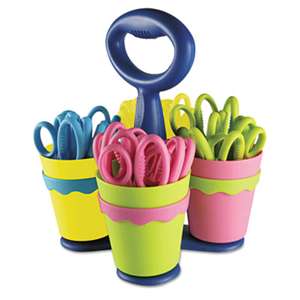 ACME UNITED CORPORATION School Scissors Caddy w/24 Pairs of Kids' Scissors w/Microban, 5" Pointed