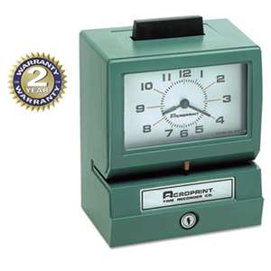 ACRO PRINT TIME RECORDER Model 125 Analog Manual Print Time Clock with Month/Date/0-12 Hours/Minutes
