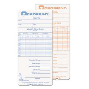 ACRO PRINT TIME RECORDER Weekly Time Cards for ATR240 and ATR360, 250/Pack
