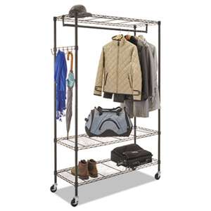 ALERA Wire Shelving Garment Rack, Coat Rack, Stand Alone Rack, Black Steel w/Casters
