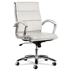 ALERA Alera Neratoli Mid-Back Swivel/Tilt Chair, White Faux Leather, Chrome Frame