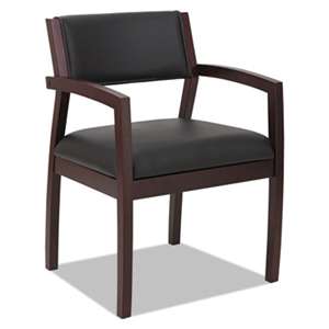 ALERA Alera Reception Lounge 500 Series Wood Guest Chair, Mahogany/Black Leather